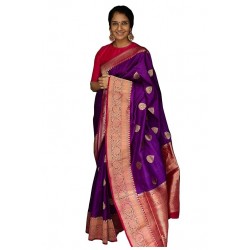 Red Kanchipuram Banarasi Silk Blend Woven Jacquard Saree for Women