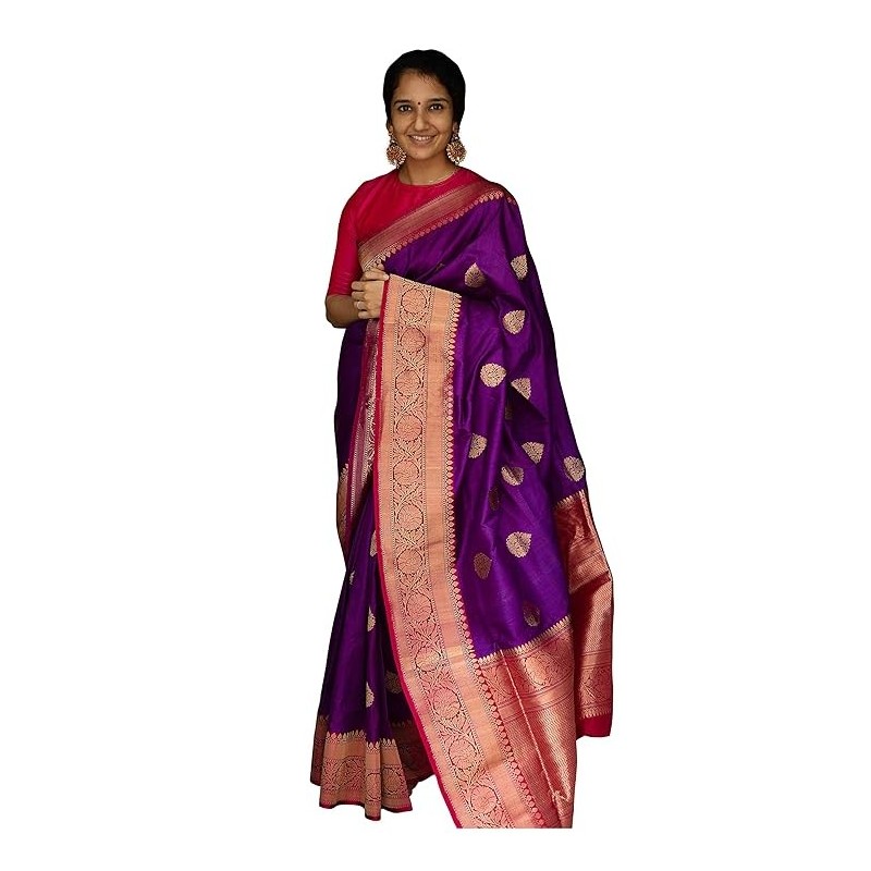 Red Kanchipuram Banarasi Silk Blend Woven Jacquard Saree for Women