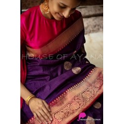 Red Kanchipuram Banarasi Silk Blend Woven Jacquard Saree for Women